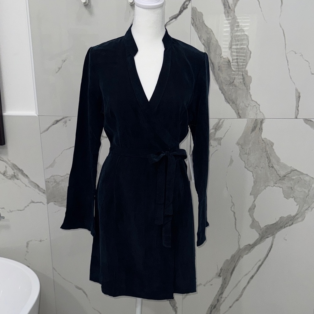 NWT LNA Navy Blue Suede Wrap Mini Dress Size S